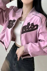 Vintage Color Matching Baggy Baseball Jacket