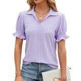 BREATHABLE POLO COLLAR SOLID SHORT SLEEVES TOP_CWTSTS0385