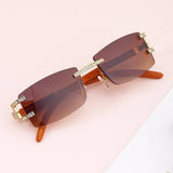 Vintage Faux Wood Frameless Diamond Sunglasses_Cwasg0653