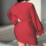 SEXY V NECK BODYCON DRESS ELEGANT MINI LOOK_CWDHL1036