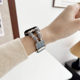IWATCH9 1 TIBETAN SILVER DENIM LEATHER STRAP_CWWW0069