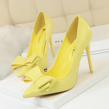 SLIM SHALLOW MOUTH POINTED BOW HIGH HEELS_CWSHH0045