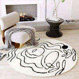THICK BLACK WHITE ROUND RUG FOR LIVING ROOM_CWMM7324