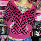 Y2K Love Printed Suede Personality Zipper Hoodie