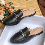 Women Large Size Crocodile Leather Flat Mules