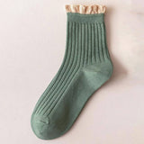 CUTE RUFFLE EDGE LACE MID CREW SOCKS FOR WOMENS_CWMS0141