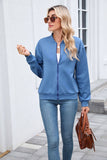 Solid-Color Round-Neck Zipper Loose Jacket