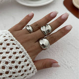 NICHE TEXTURED GLOSSY GEOMETRIC OPEN RING SET_CWMM3235