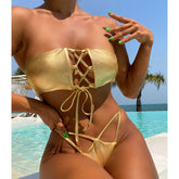 GOLD FOIL BIKINI SET SEXY STRAPLESS SWIMSUIT_CWMW0691