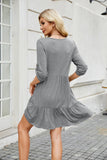 Solid Color Dress With V-Neck Pleats And Ruffles