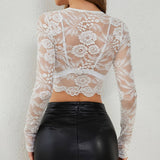 LACE FLORAL PRINT CROPPED SLIM FIT T SHIRT TOP_CWTBLL3431