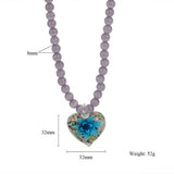 CAT S EYE GLASS HEART FLOWER PENDANT NECKLACE_CWMM7536