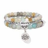 Cwaje4221_Natural Stone Beaded Bracelet with Lotus Charm