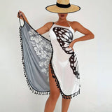 BEACH WRAP SKIRT WITH BUTTERFLY PRINT COLOR BLOCK_CWBLS0463