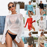 BOAT NECK LONG SLEEVE BEACH SWIMSUIT COVER UP_CWMW0640