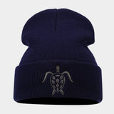 Turtle Embroidery Knitted Hat Outdoor Warm Beanie_Cwah2091