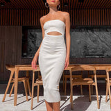 Strapless Striped Knit Slim-Fit Hip Wrap Dress