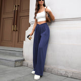 Solid Color Tight-Waist Straight Casual Pants