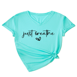 CUTE HEART LETTER PRINT V NECK TEE FOR WOMEN_CWTTS1482