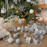 SILVER FOAM GLITTER XMAS BALLS BOWS TREE TOPPER_CWMM9677