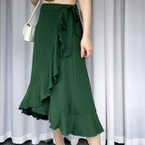 ONE PIECE LACE UP LONG SKIRT SOLID COLOR SKIRT_CWAB4800