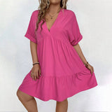 Sweet And Fresh V-Neck Short Sleeved Dress_Cwdsd3313
