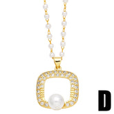 FASHIONABLE DIAMOND INLAID FLOWER PEARL NECKLACE_CWAJE0917