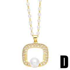 FASHIONABLE DIAMOND INLAID FLOWER PEARL NECKLACE_CWAJE0917