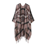 PLAID SHAWL TASSEL LARGE SCARF WARM SPLIT CAPE_CWASC2210