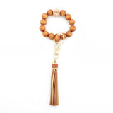 LEOPARD WOOD BEAD BRACELET KEYCHAIN WITH TASSEL_CWMM7016
