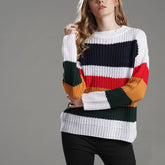 Women'S Loose Rainbow Patchwork Pullover Sweater_Cwoswl2309