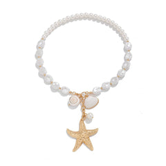 Vintage Holiday Beaded Starfish Shell Necklace_Cwmm3152