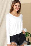 Solid V-Neck Long Sleeve T Shirt_Cwttl1444