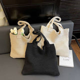 Cwab4574_Solid Color Large Capacity Knitted Shoulder Bag