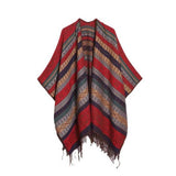 FAUX CASHMERE TASSEL SHAWL BLANKET SLIT CAPE_CWASC2264