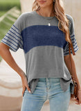 Womens Colorblock Striped Crew Neck Tee