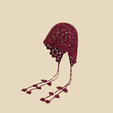 Boho Crochet Beanie ? Floral Tassel Knit Hat_Cwah04324
