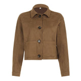 Vintage French Lapel Single-Breasted Brown Jacket