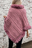 Cwosws0093_Faux Rabbit Fur Collar Cable Sweater Cape Coat