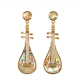 DIAMOND ENCRUSTED ABALONE PIPA PENDANT EARRINGS_CWMM4286