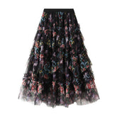 COLORFUL FLORAL MESH PANELED TIERED SKIRT_CWBMS0371