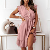 V-Neck Wooden Ear Trim Holiday Dress