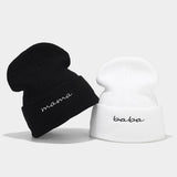 MOM DAD COUPLE KNITTED HAT WITH LETTER EMBROIDERY_CWAH2071