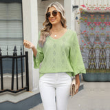 V-Neck Diamond Check Hollow-Out Jacquard T-Shirt