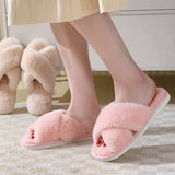 CROSS STYLE FAUX RABBIT FUR SLIPPERS FOR WOMEN_CWSHS0283