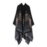 LINE PLAID SPLIT SHAWL THICK LARGE SIZE SCARF CAPE_CWASC2233