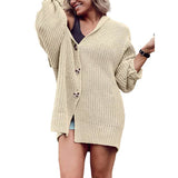 Solid Lapel Three-Button Mid-Length Cardigan