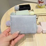 Velvet Mini Trifold Wallet With Pom Pom Charm_Cwab06225