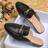 Women Large Size Crocodile Leather Flat Mules