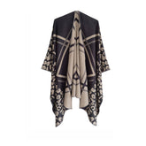 STRIPE STAGGERED MULTICOLOR FRINGED SHAWL CLOAK_CWASC0275